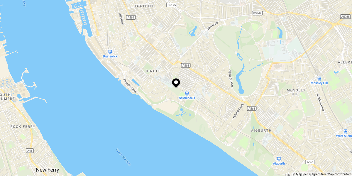 Approximate location of Alwyn Street, Liverpool, Merseyside, L17