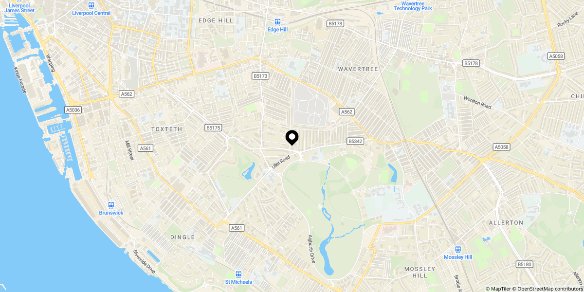 Approximate location of Ullet Road, Sefton Park, Liverpool