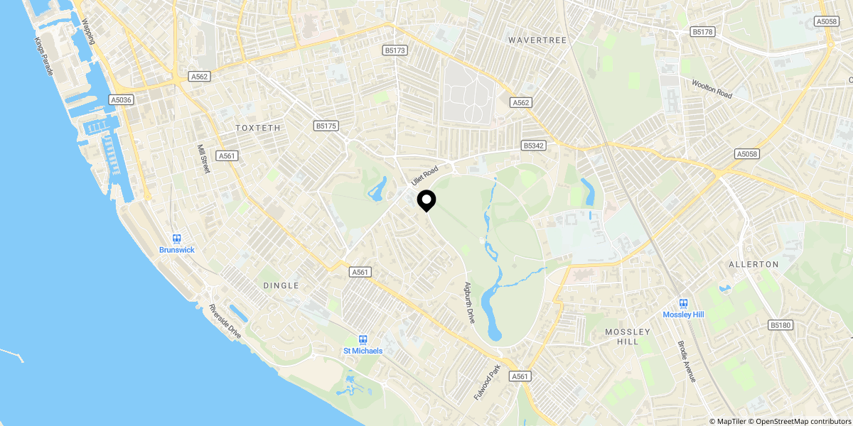 Approximate location of Linnet Lane, Sefton Park