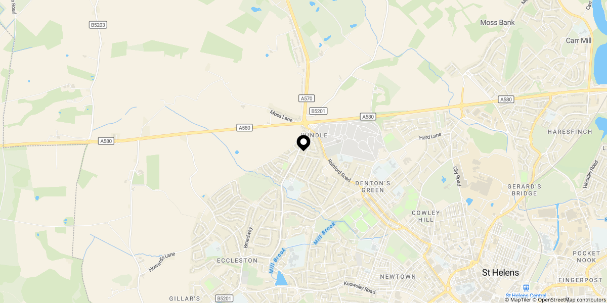 Approximate location of Bleak Hill Road, Windle, St Helens